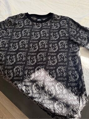 Stussy Black and White Long Sleeve Graphic Tee